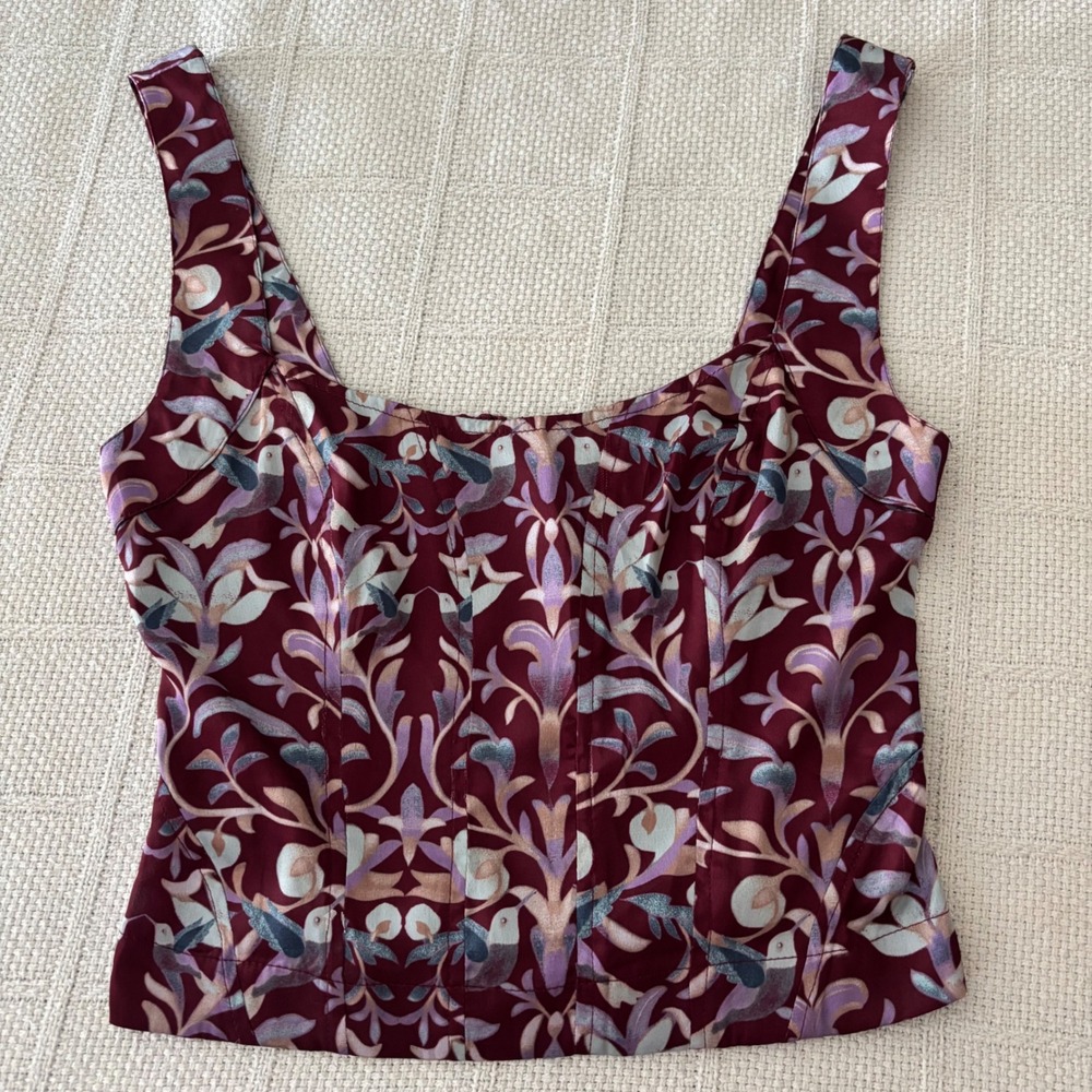 Women's XS FREE PEOPLE Grace Bird Floral Corset Top in Cabernet Combo NWT - Picture 1 of 8